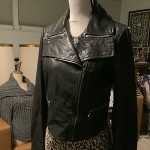 BCBG MaxAzria Black Leather Jacket with Zipper Details
